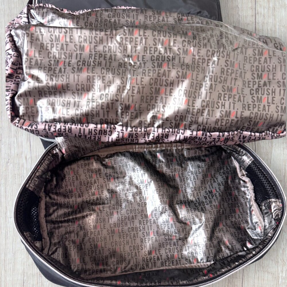 Stella & Dot Black Quilted Backpack Zip Tote Travel Bag Crush It Repeat Lining - Picture 4 of 9
